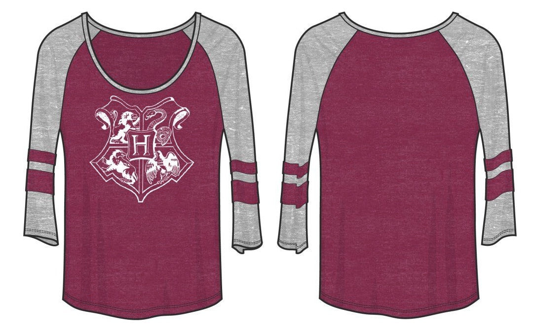 HARRY POTTER - Raglan de Poudlard avec bandes de manches T-shirt rouge/gris junior (petit)