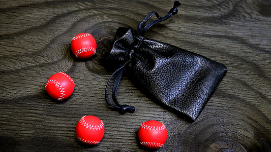Set of 4 Leather Balls for Cups and Balls (Red with White Stitching) by Leo Smetsers - Trick