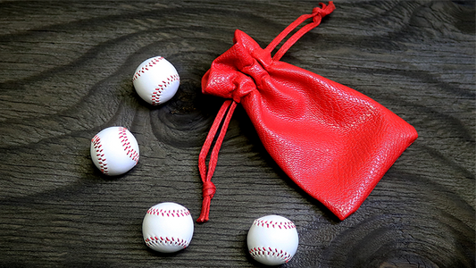 Set of 4 Leather Balls for Cups and Balls (White w/Red Stitching) by Leo Smetsers - Trick