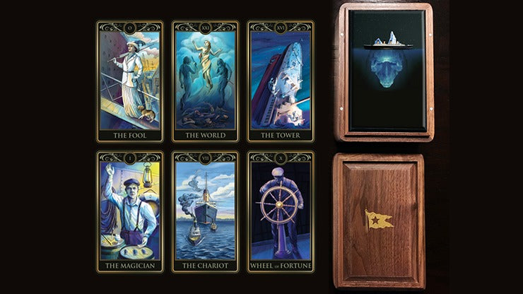 Cartes de tarot Titanic de luxe, boîte en bois et carte d'embarquement