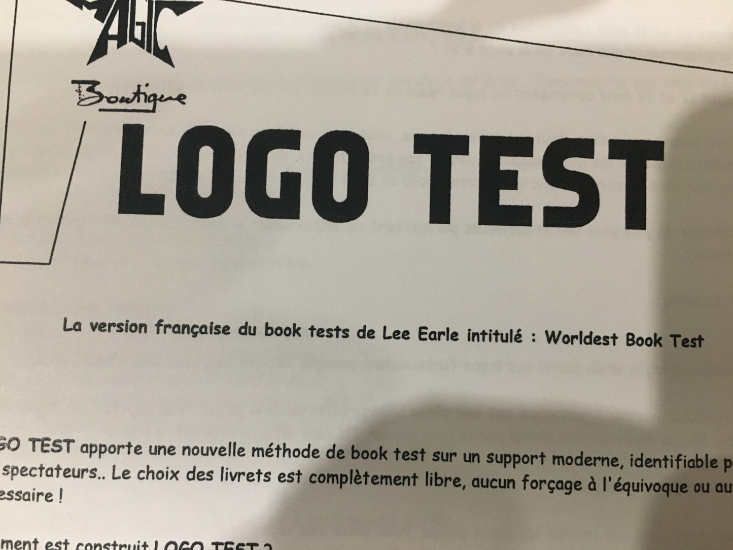 Logo Book Test, mode d'emploi en français, occasion