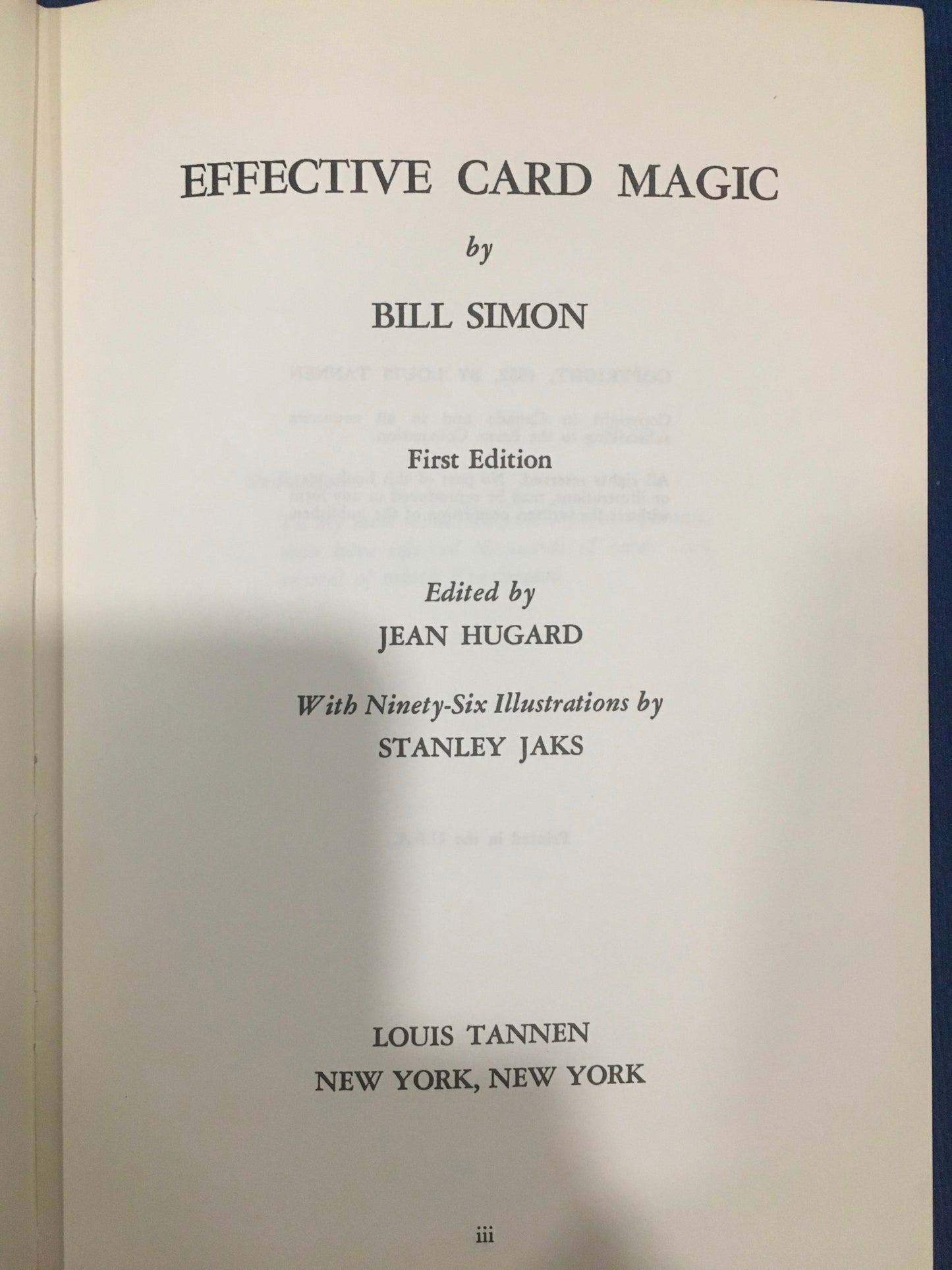 Effective Card Magic by Bill Simon, 1st ed, used