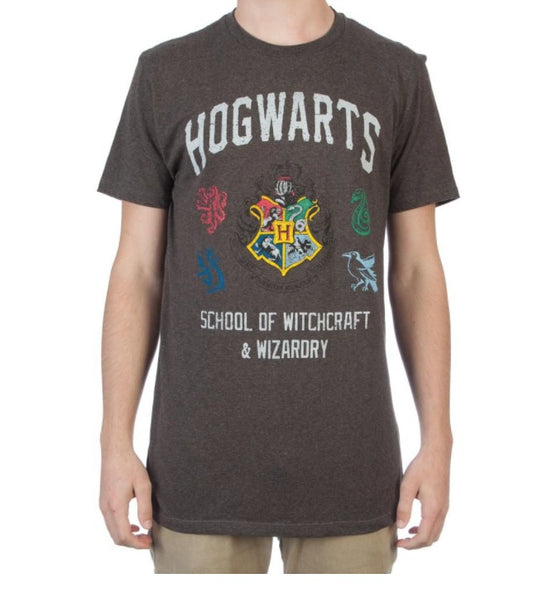 HARRY POTTER - Hogwarts Symbols/Crest Men's Charcoal Heather Tee (M)