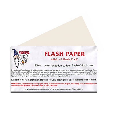 Feuilles de papier flash Pyrowizard™ pour effets de théâtre - 4 feuilles de 8 pouces x 9 pouces.