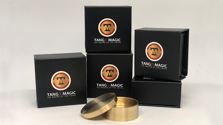 Okito Coin Box (BRASS w/Online Instructions)(B0028) One Dollar by Tango Magic - Trick